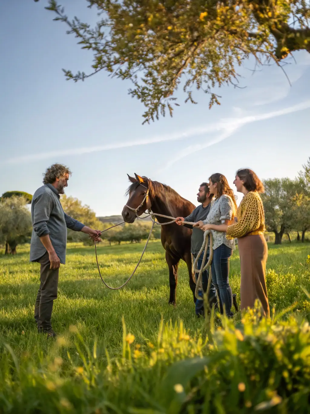 A picture of a group of adults learning about horse care during a workshop, highlighting the club's educational initiatives.