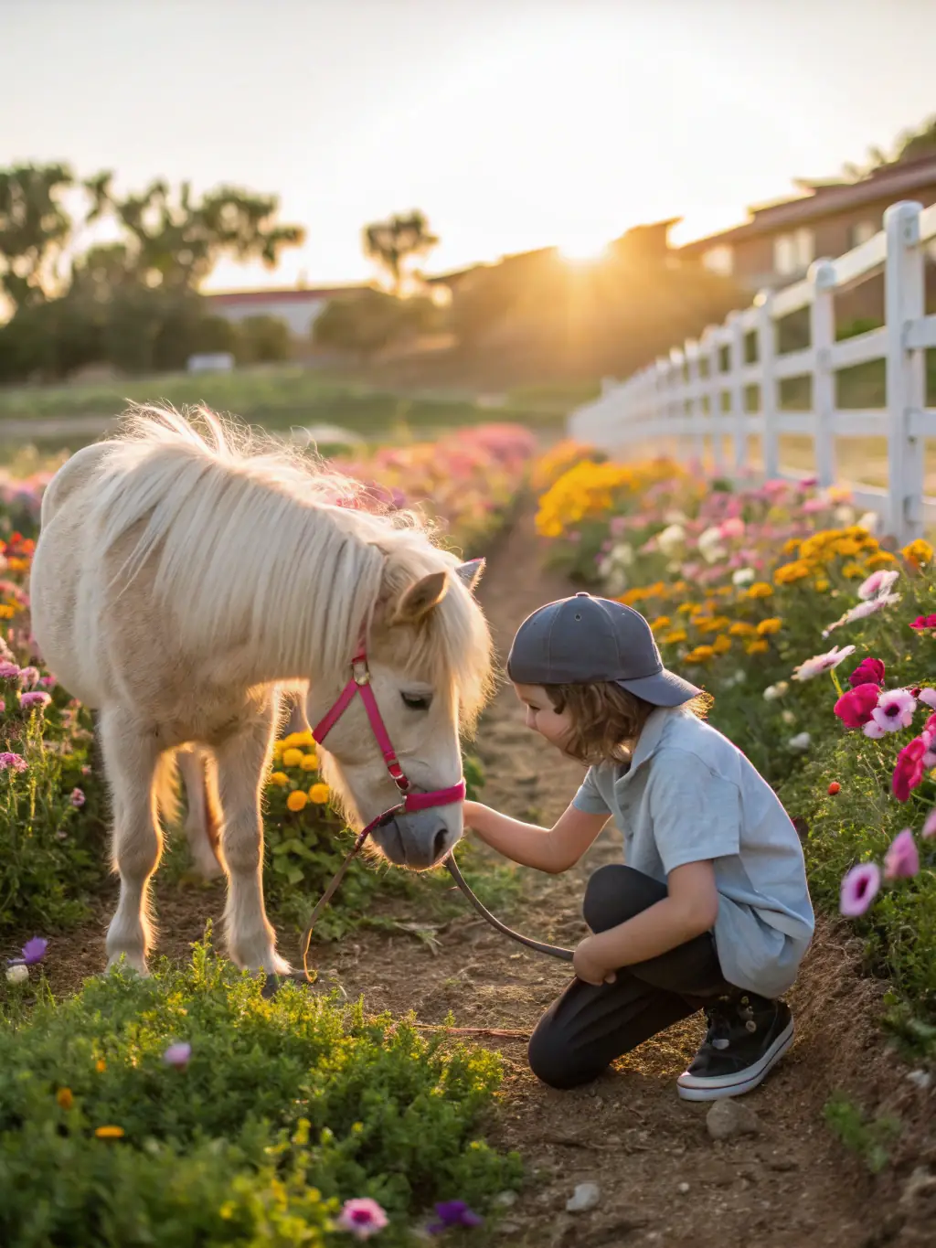 A group of children smiling and petting a pony in a sunny field, showcasing the club's youth engagement.